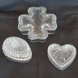 Vintage Nachtmann heart, shamrock, and egg.